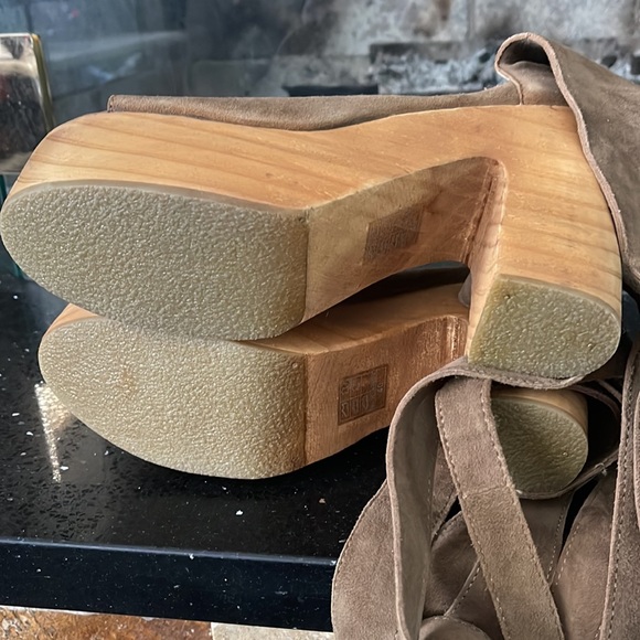 FREE PEOPLE WOOD PLATFORMS WRAP UP LEGS GLADIATOR SANDALS GENUINE SUEDE LEATHER - Picture 6 of 6